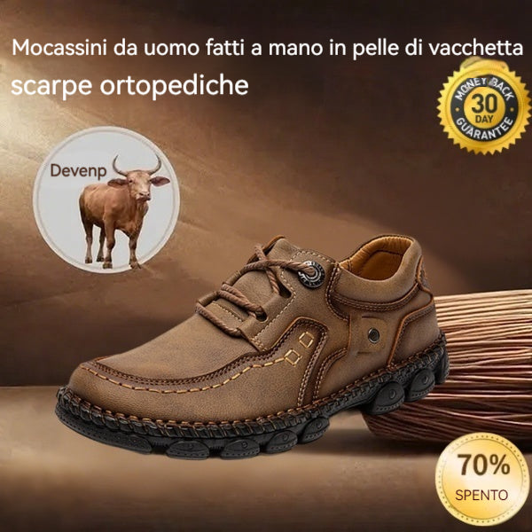 Scarpe ortopediche da uomo DEVENP | Scarpe comode in pelle di vitello cucite a mano | Design ergonomico per alleviare il dolore alla schiena, alle articolazioni e ai piedi | Sconto del 50% per un periodo limitato, fino a esaurimento scorte